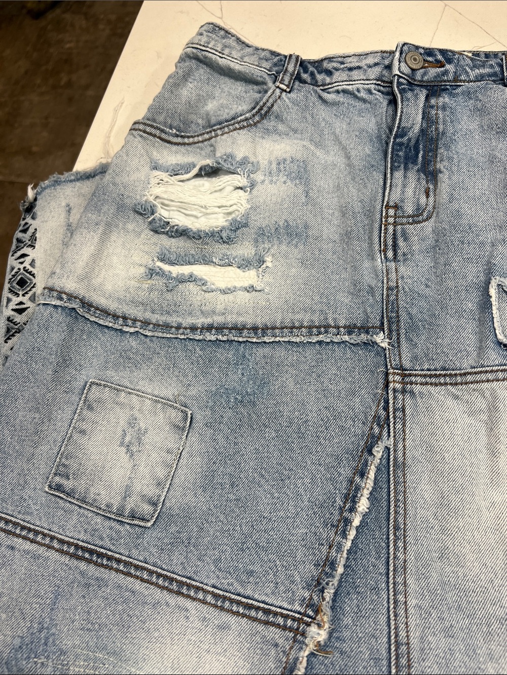 We The Free Distressed Patchwork Denim Maxi Skirt - Light Wash - Picture 6 of 7